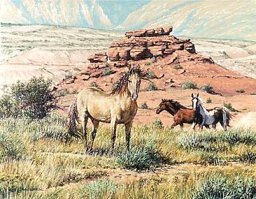 Wild Horses in Windy Places - Wild mustangs by Kenneth Helgren