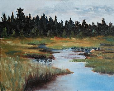 Heading Up Stream - Landscap - River - Marsh by Betsy Popp