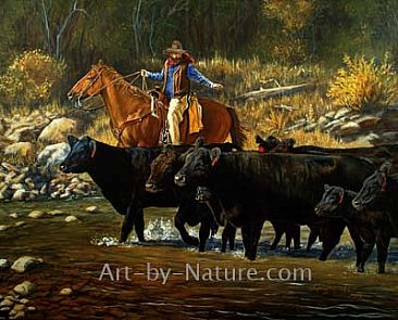 Cool Crossing - cattle, equine, cowboy by Deb Gengler-Copple