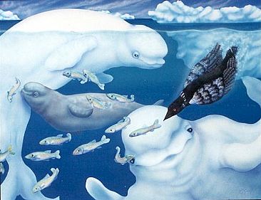 the Beluga and the Loon - Beluga Whales and Common Loon by Marcia Perry