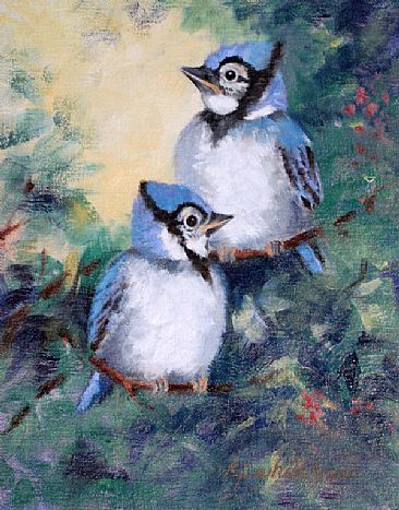 Baby Blue Jays - Waiting for Mom - Songbirds by Kitty Whitehouse